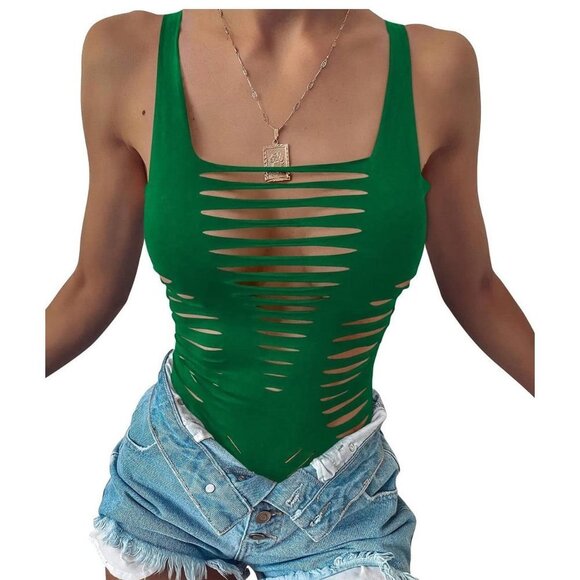 Women's Sexy Summer Cut Out Sleeveless  - Green - Picture 2 of 8
